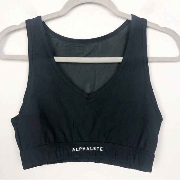 ALPHALETE | Black Mesh Back Sports Bra White Graphic Women’s Size Medium - Picture 1 of 7